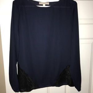 Navy and Black Lace long sleeve blouse